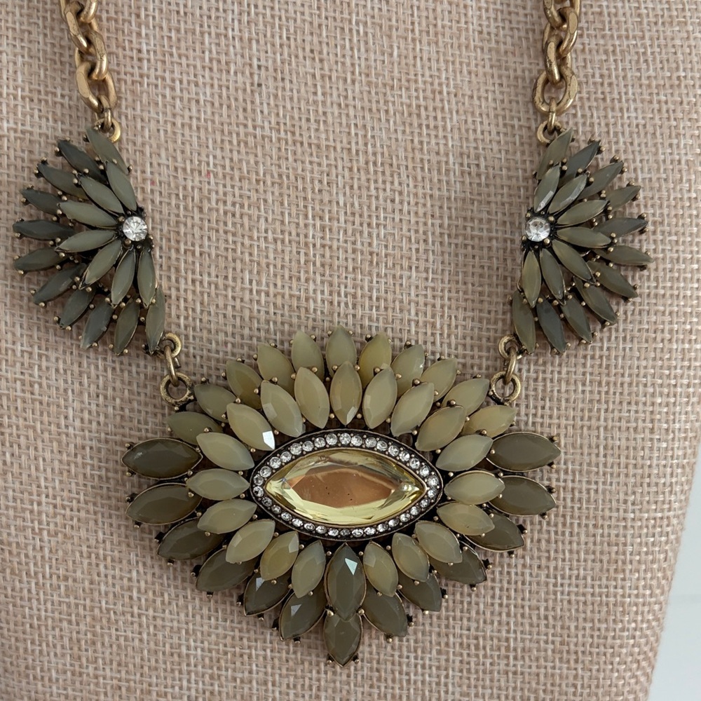 LOFT Vintage Gold tone and Green and Statement Necklace